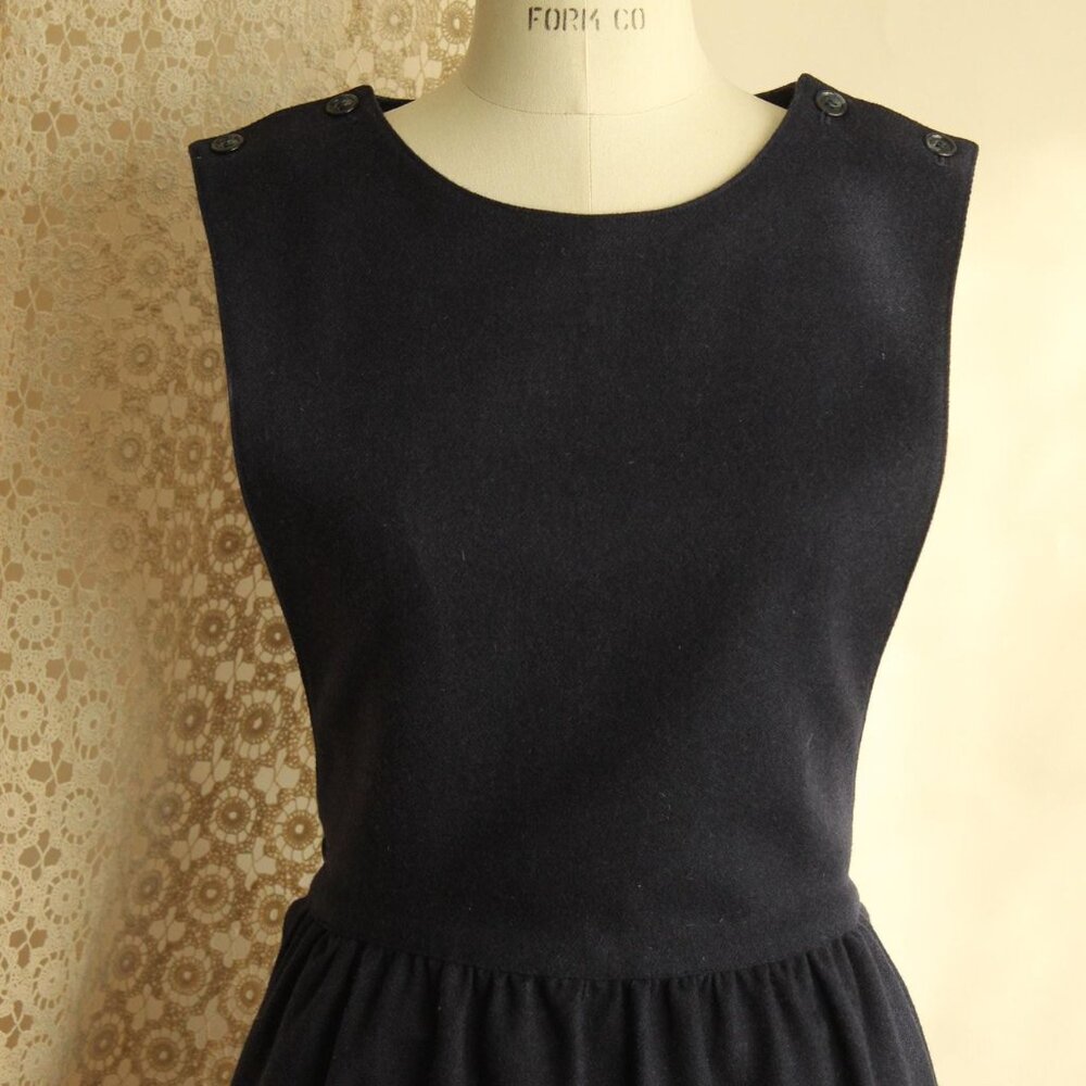 Vintage 1980s Dress with Pockets, J.G. Hook Wool Navy Blue Pinafore, Size 8 - Picture 2 of 14
